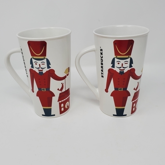 STARBUCKS RETIRED CERAMIC COFFEE MUGS HOLIDAY 2012 SET OF TWO NUTCRACKER - Picture 1 of 11